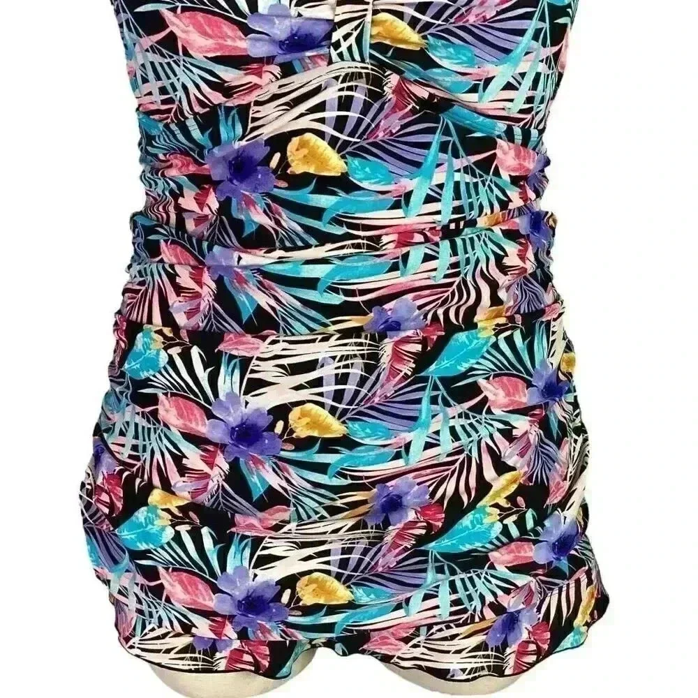Shore Shapes Women 18 Tropical Floral One Piece Swimdress Multicolor Tiki Pin Up